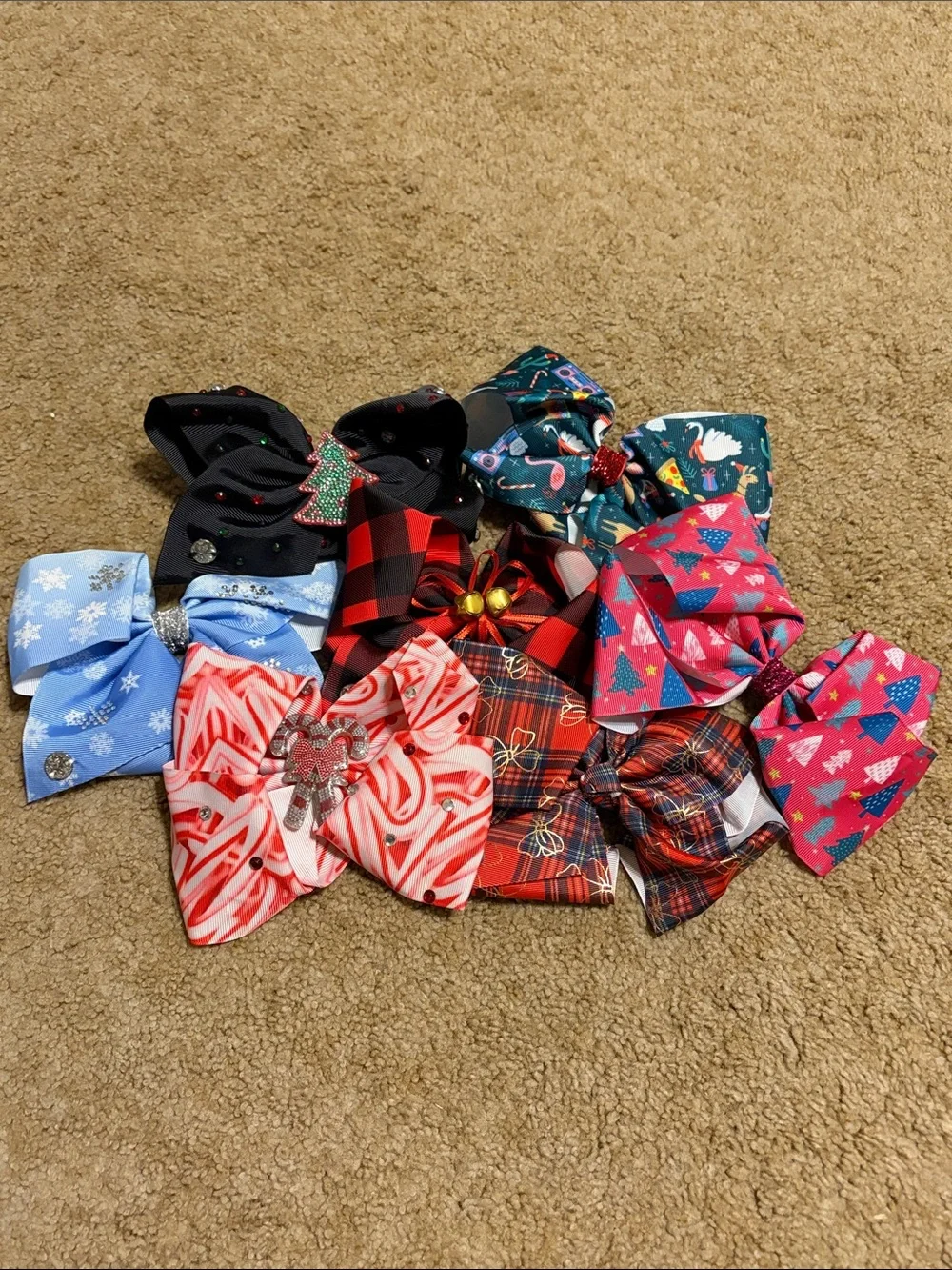 Set of 7 Holiday Patterned JoJo Hair Bows-Assorted Colors